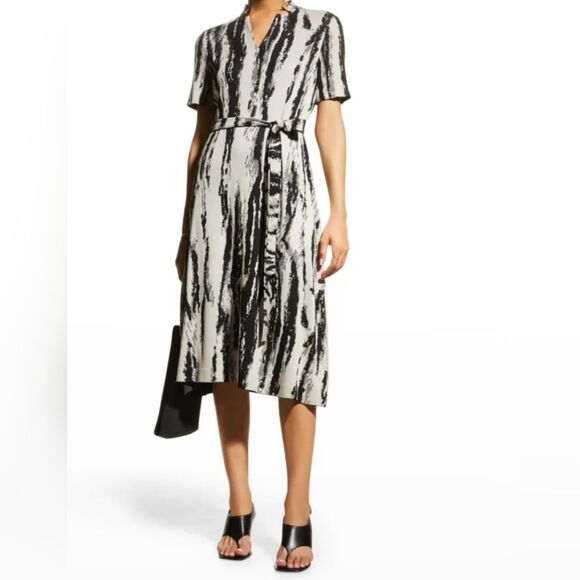 NEW Misook Brushstroke Print Knit Dress Elegant Size Small Wrinkle Free Belted - Picture 1 of 6